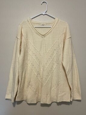 Cozy Cream V-Neck Knit Sweater by Cuddl Duds